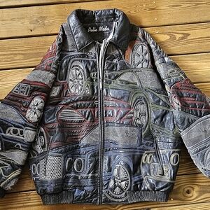 Pelle Moda Multicolor Car Pattern Leather Jacket